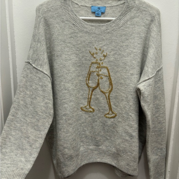 Cece Grey Sweater with Gold Champagne Glasses NYE - Picture 1 of 4